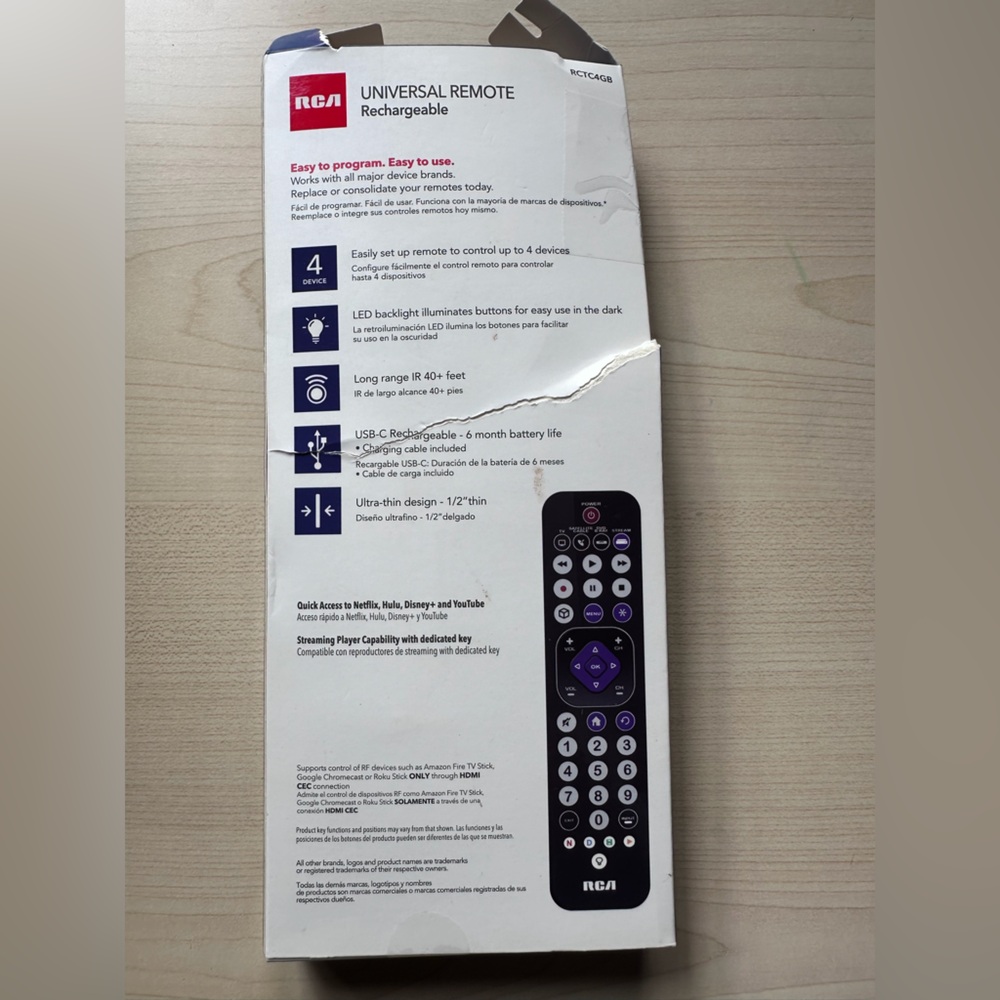 RCA RCTC4GB Universal 4 Device Rechargeable Remote Control, New! - Picture 3 of 5